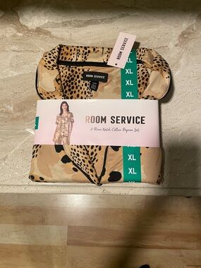 ROOM SERVICE XL Beige and Black Animal Print Pajama Set